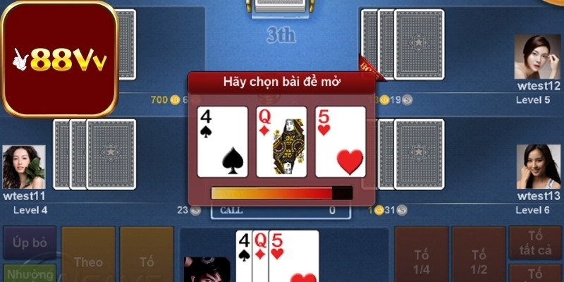 4 lựa chọn cần đưa ra trong mỗi vòng cược xì tố 88VV