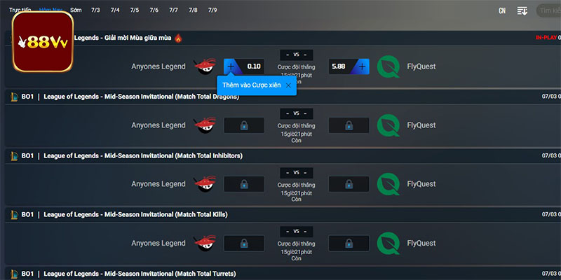 Hướng dẫn cách cá cược Esport 88VV ăn tiền dễ dàng